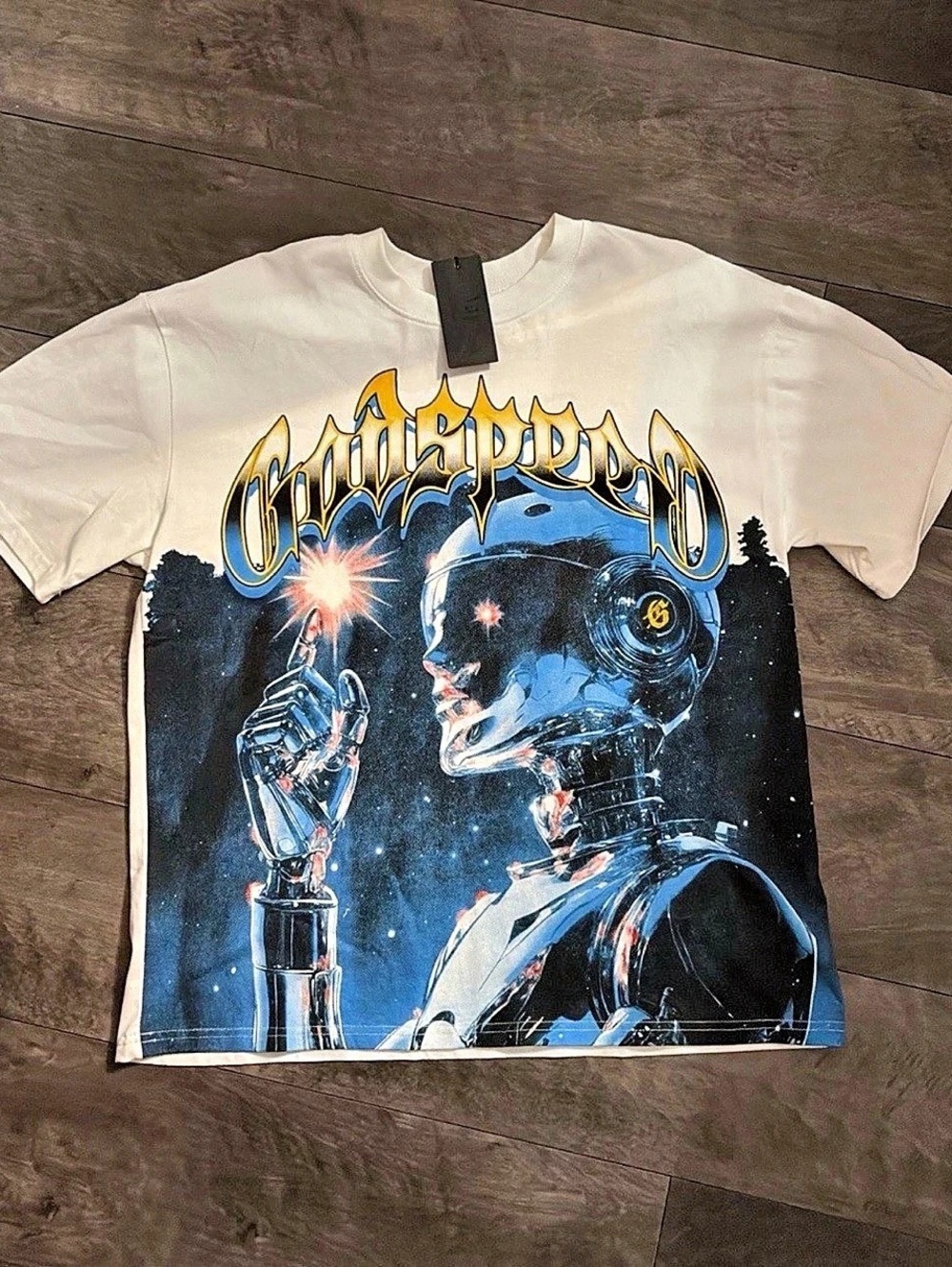 Godspeed Graphic Short Sleeve Tee in White & Blue NWT